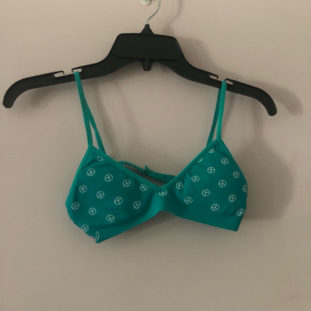Teal Peace Sign Patterned Girls Bra